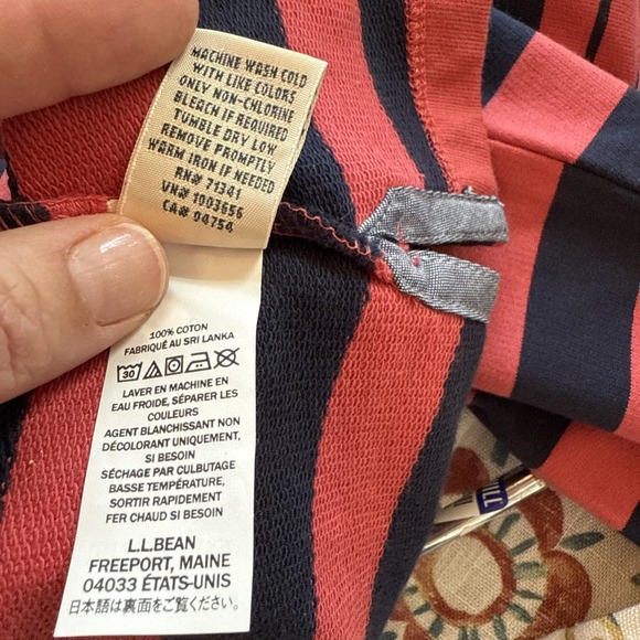 LL Bean Coral & Navy Stripe Cotton Rugby Pullover Shirt Size XL Women's - Picture 7 of 8